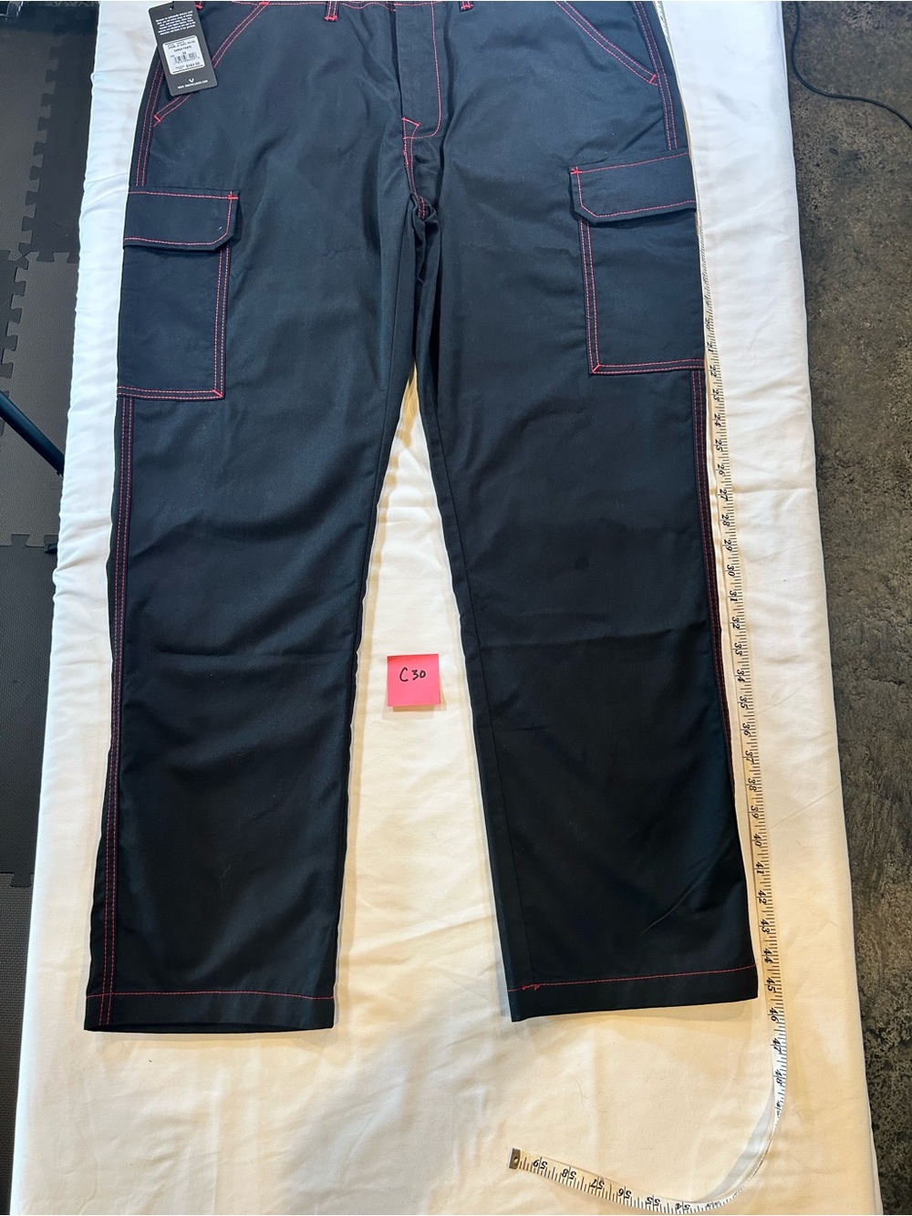 True Religion Cargo Pants Men’s 34 Black Red Stitching Utility Pockets NWT